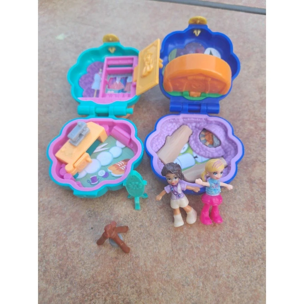 POLLY POCKET MATTEL TINY PLACES COMPACT PLAYSETS Lot of  2 w/Dolls 2017 J23